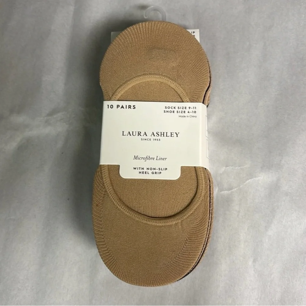 New Laura Ashley Socks Women’s 10 Pair Tan & Black Casual Microfiber Liner Socks - Picture 6 of 14